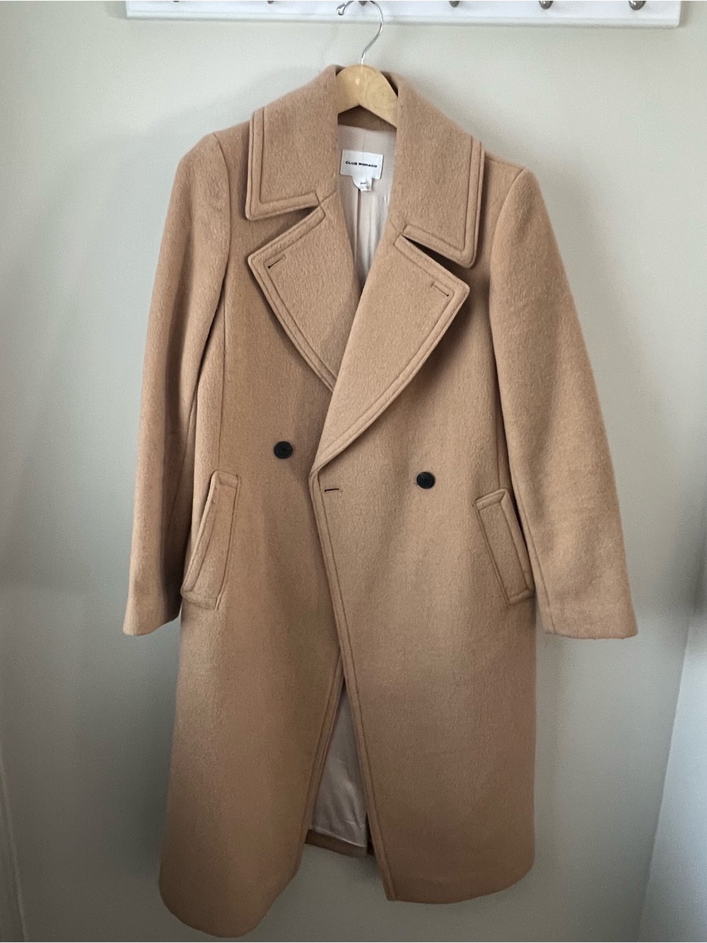 Club Monaco Tailored Camel Wool Double-Breasted Pea Coat